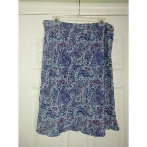 Express Straight Skirt Blue Paisley Side Zip 13/14
